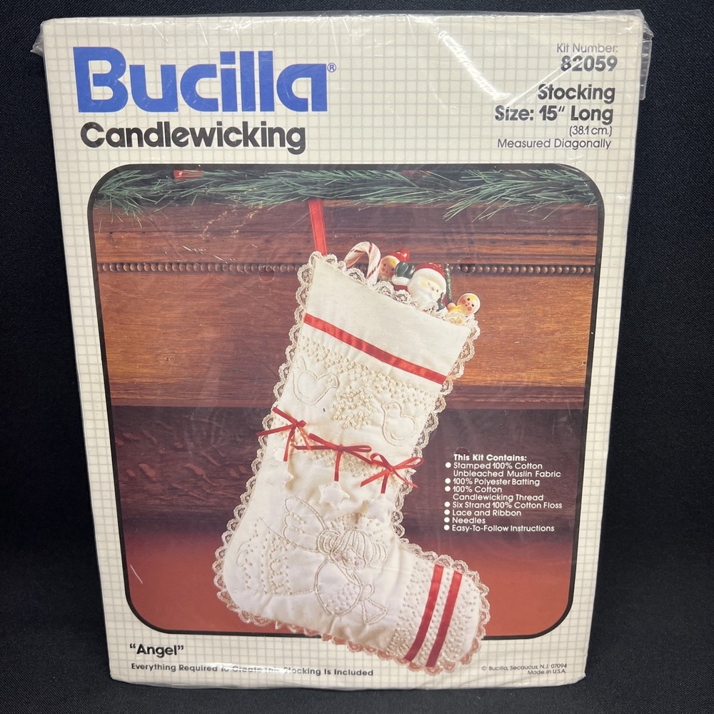 VTG Bucilla "Angel" Candlewicking Christmas Stocking Kit 15" New #82059